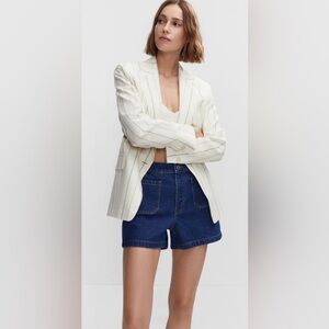 NWT Mango Clea High Waist Denim Shorts With Patch Pockets Size 14 (Europe 46)